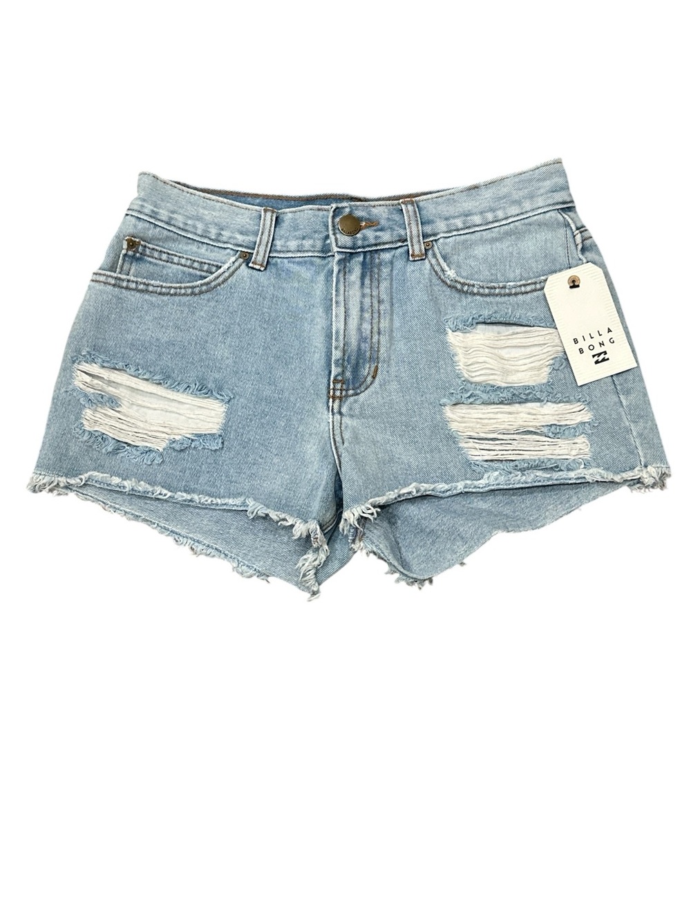 NEW Billabong Drift Away Shorts Light Wash Frayed Hem & Distressed Denim Size 25 - Picture 3 of 11